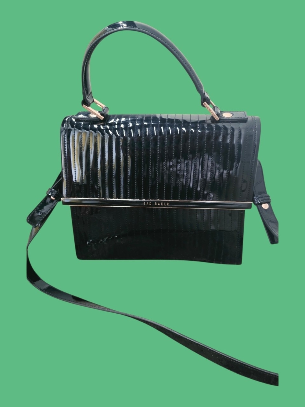 Ted Baker Black Patent Top-Handle Crossbody Bag